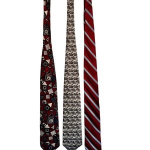 Silk Tie Lot 3 Barrington Croft & Barrow Momento Uno Red Grey Geometric Striped